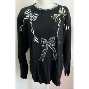 EMT • Vintage Black Angora Wool Beaded Bow Sweater
